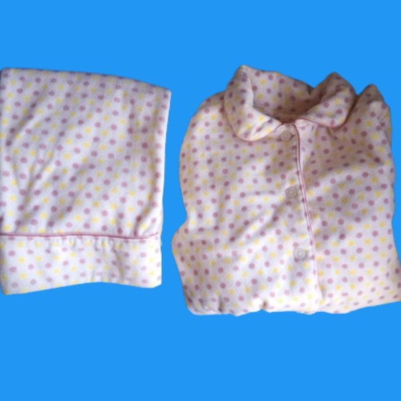 White Polka Dot Fleece Pajamas Girl Size 14 XL - Picture 1 of 4